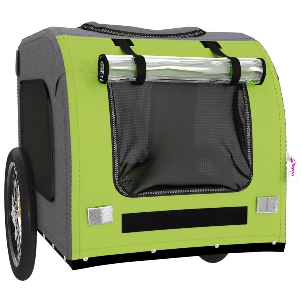 Remolque de bicicleta mascotas hierro tela Oxford verde gris