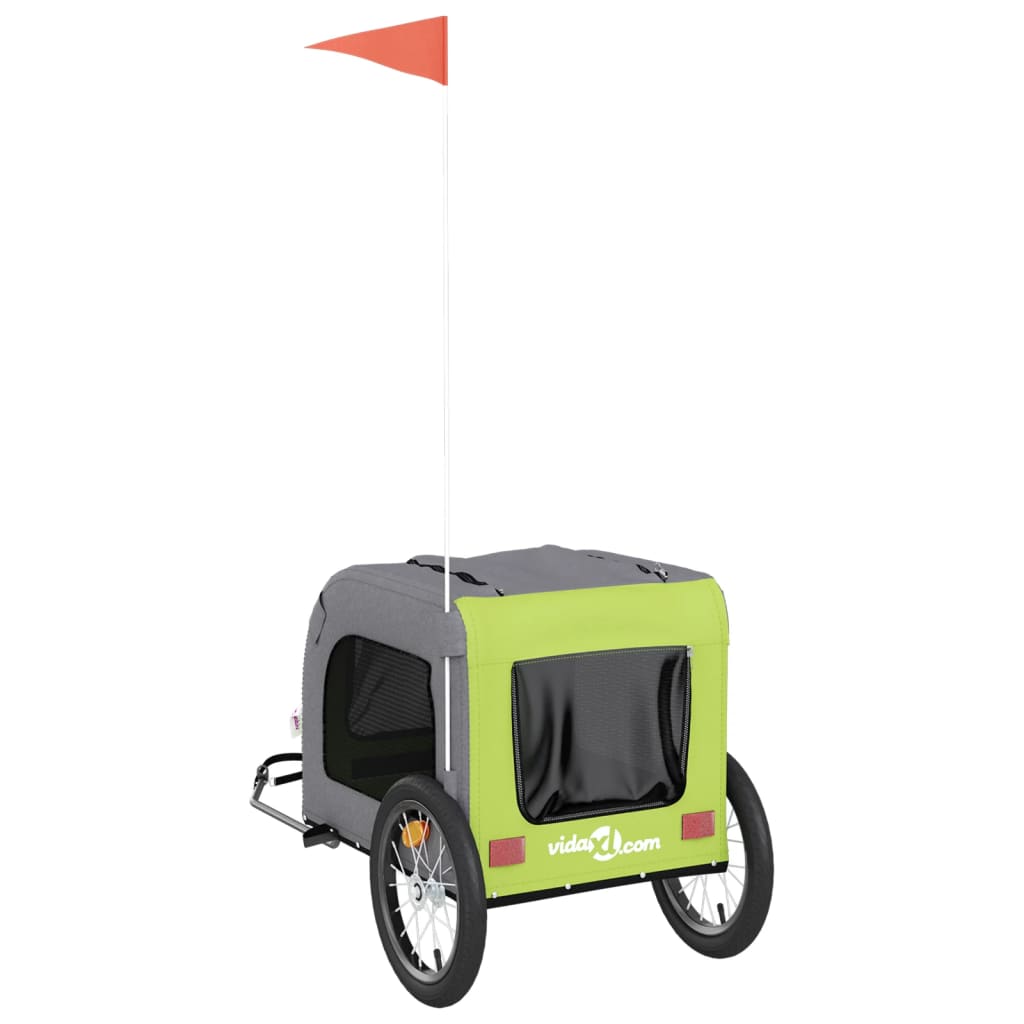 Remolque de bicicleta mascotas hierro tela Oxford verde gris