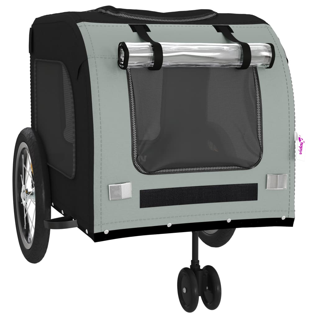 Remolque bicicleta para mascotas hierro tela Oxford negro gris