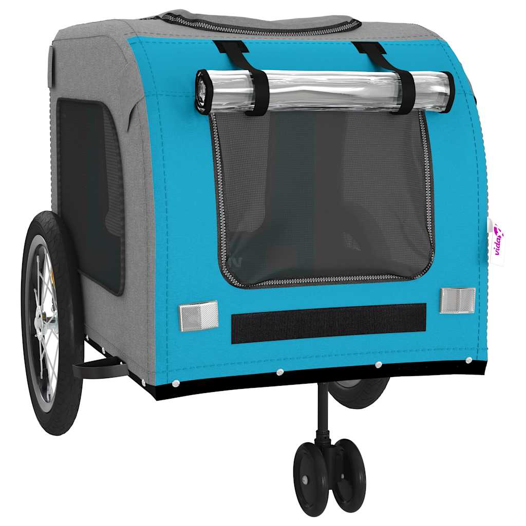 Remolque de bicicleta mascotas hierro tela Oxford azul gris