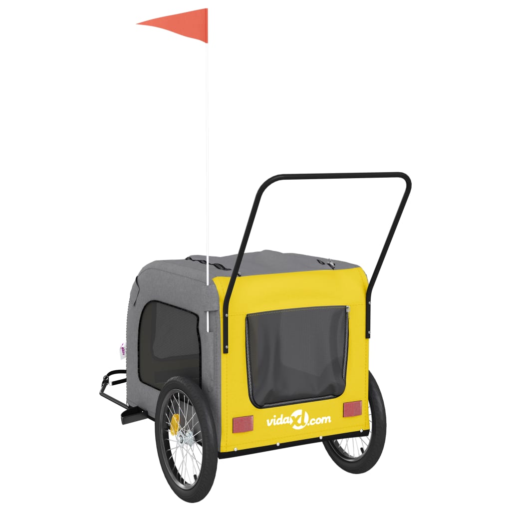 Remolque de bicicleta mascotas hierro tela Oxford amarillo gris