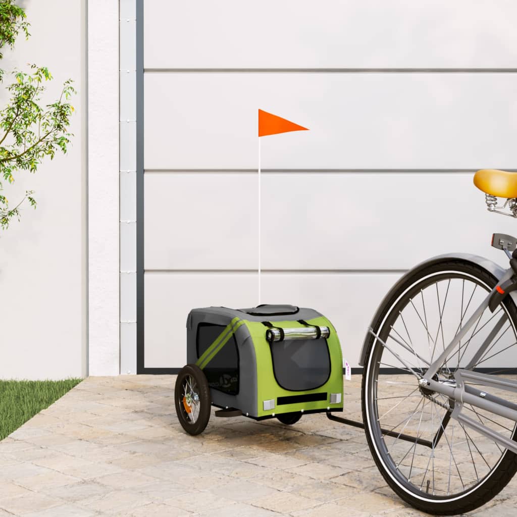 Remolque de bicicleta mascotas hierro tela Oxford verde gris