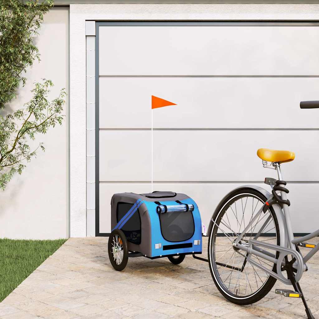 Remolque de bicicleta mascotas hierro tela Oxford azul gris