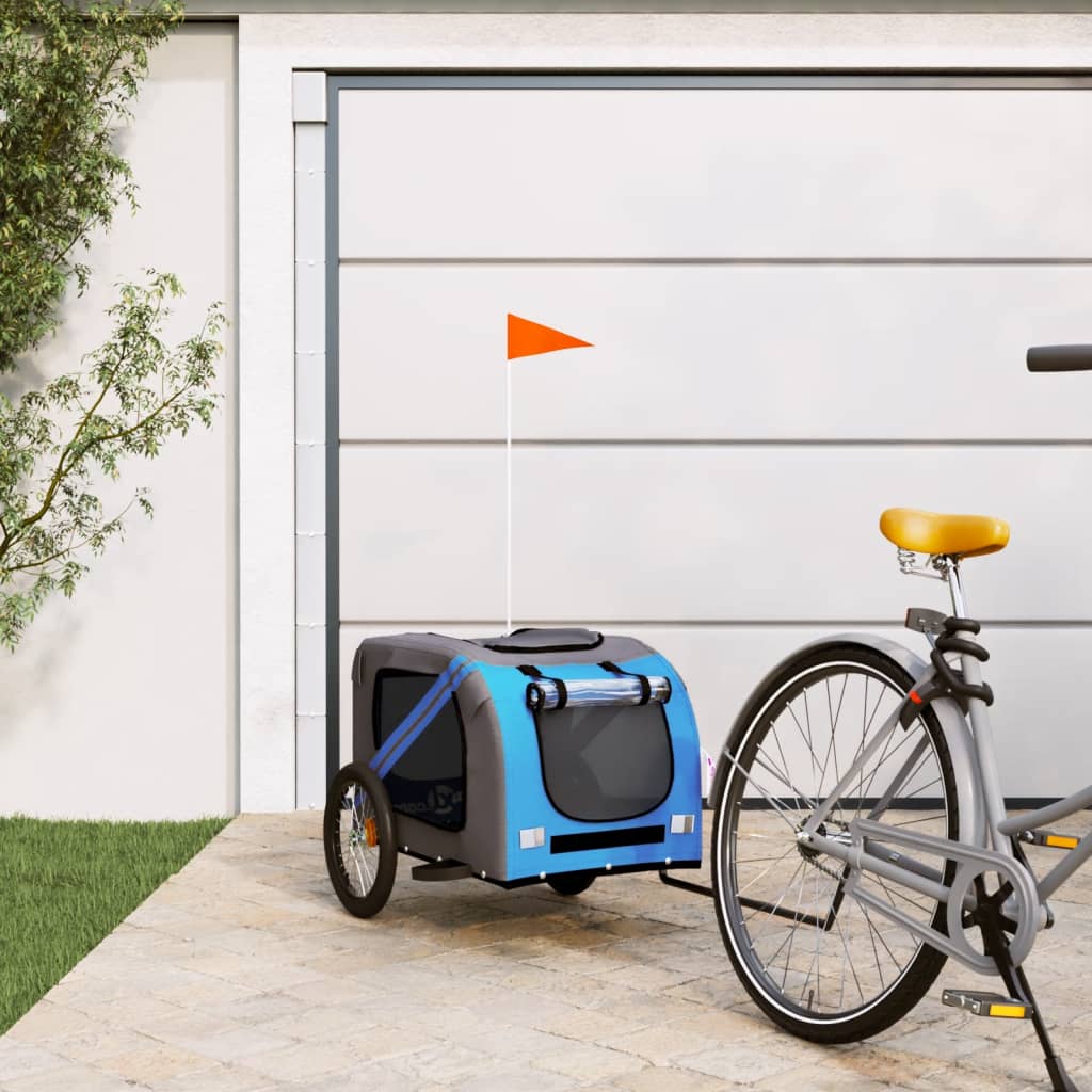 Remolque de bicicleta mascotas hierro tela Oxford azul gris