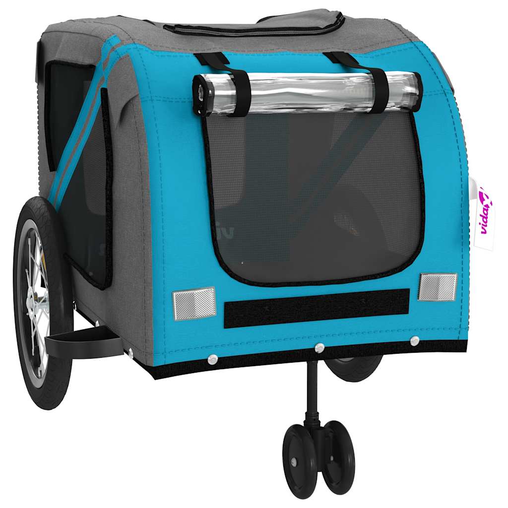 Remolque de bicicleta mascotas hierro tela Oxford azul gris