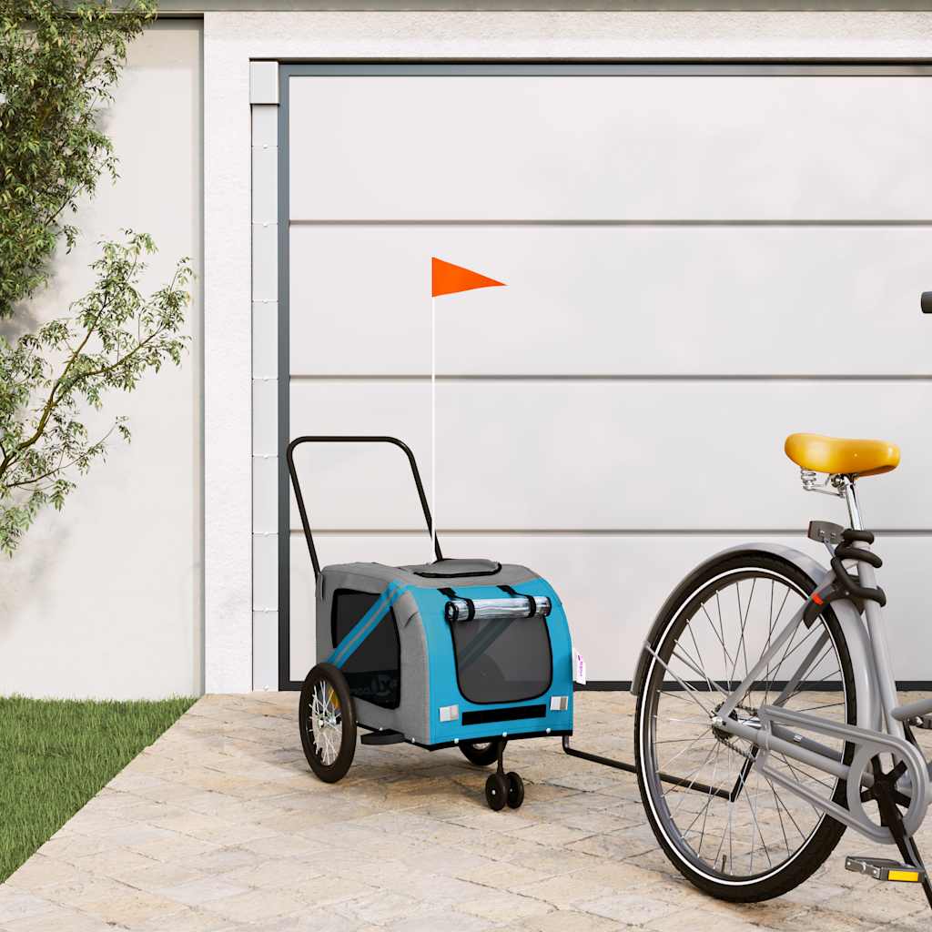 Remolque de bicicleta mascotas hierro tela Oxford azul gris