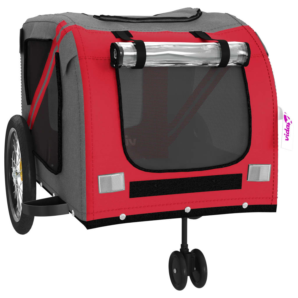 Remolque de bicicleta mascotas hierro tela Oxford rojo gris