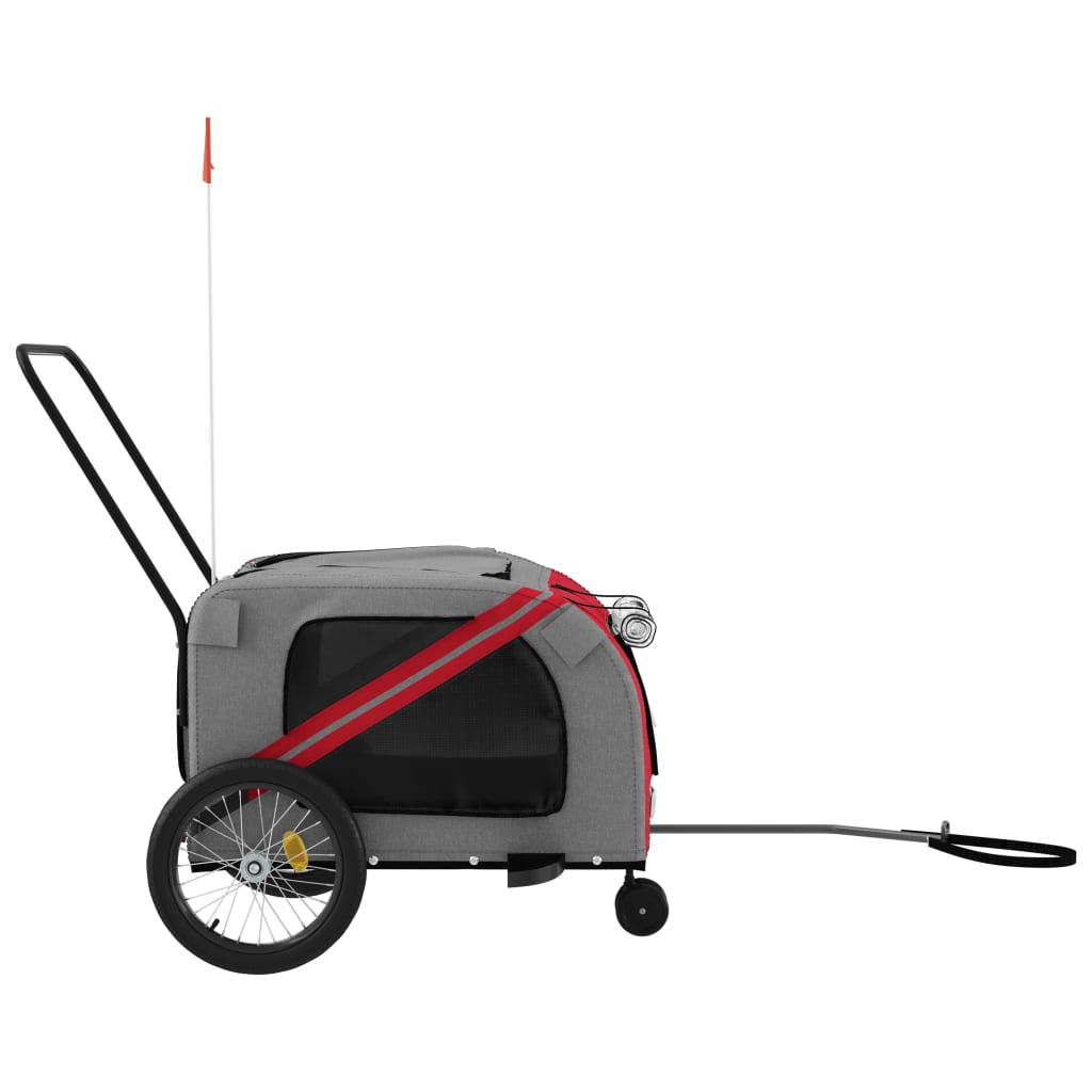 Remolque de bicicleta mascotas hierro tela Oxford rojo gris