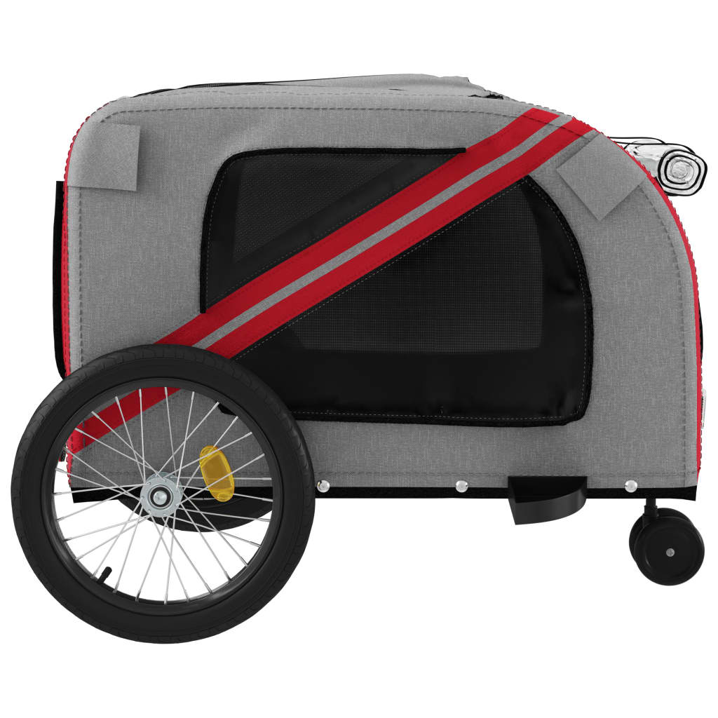 Remolque de bicicleta mascotas hierro tela Oxford rojo gris