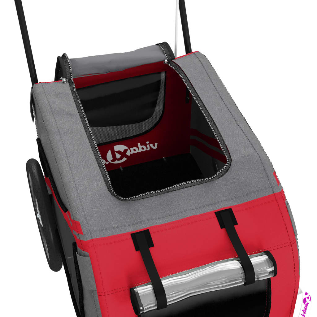 Remolque de bicicleta mascotas hierro tela Oxford rojo gris