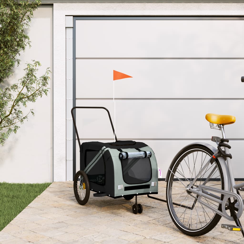 Remolque de bicicleta mascotas hierro tela Oxford gris negro
