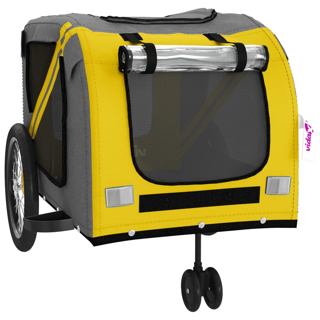 Remolque de bicicleta mascotas hierro tela Oxford amarillo gris