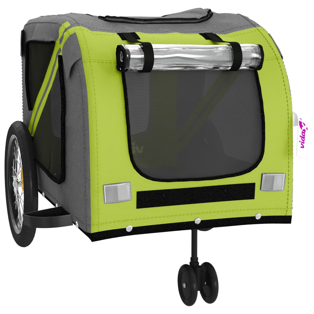 Remolque de bicicleta mascotas hierro tela Oxford verde gris