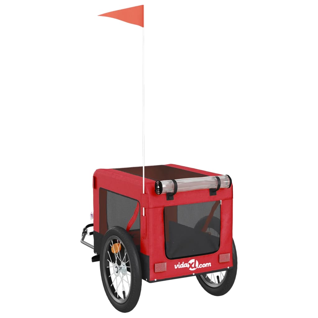 Remolque de bicicleta mascotas hierro tela Oxford rojo negro