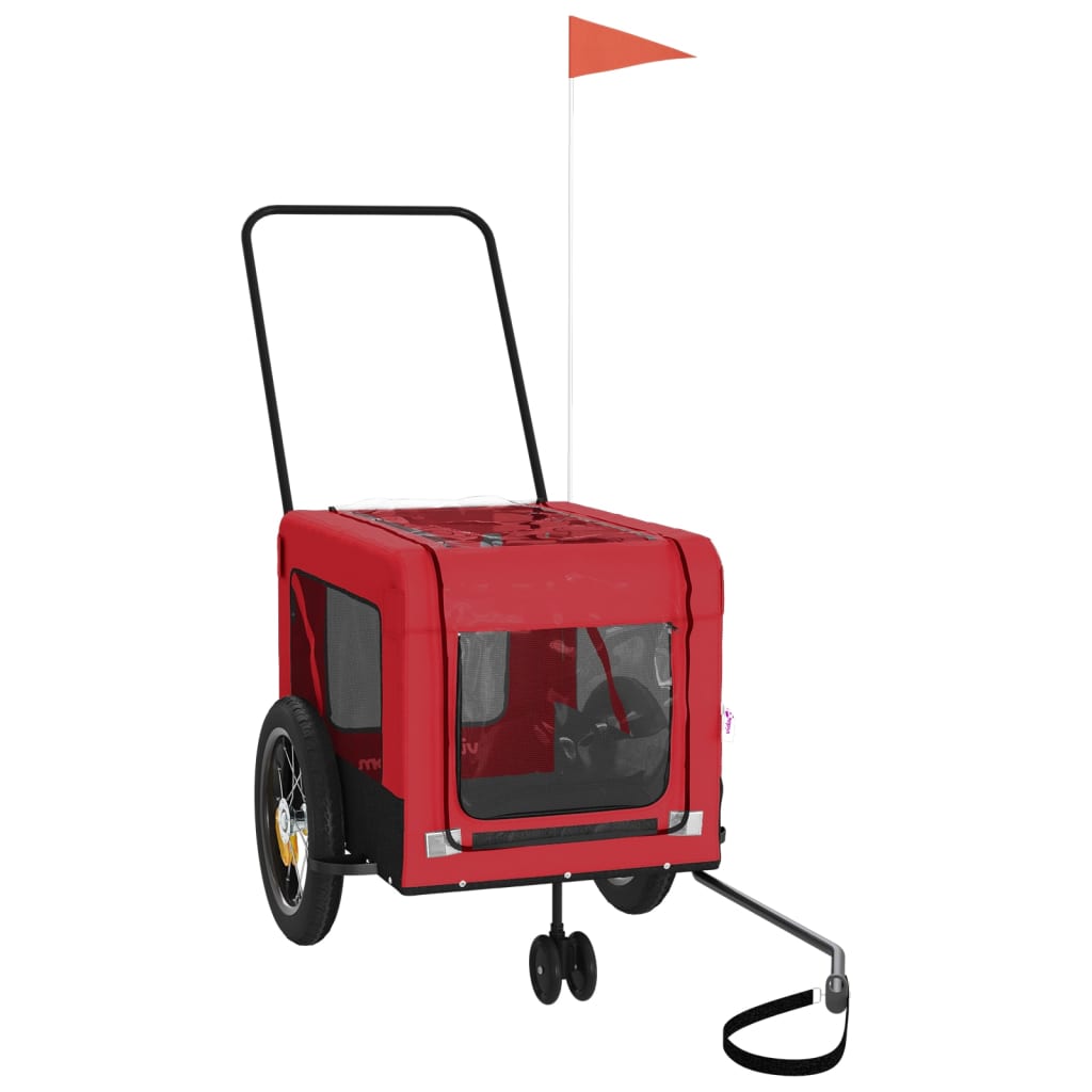 Remolque de bicicleta mascotas hierro tela Oxford rojo negro
