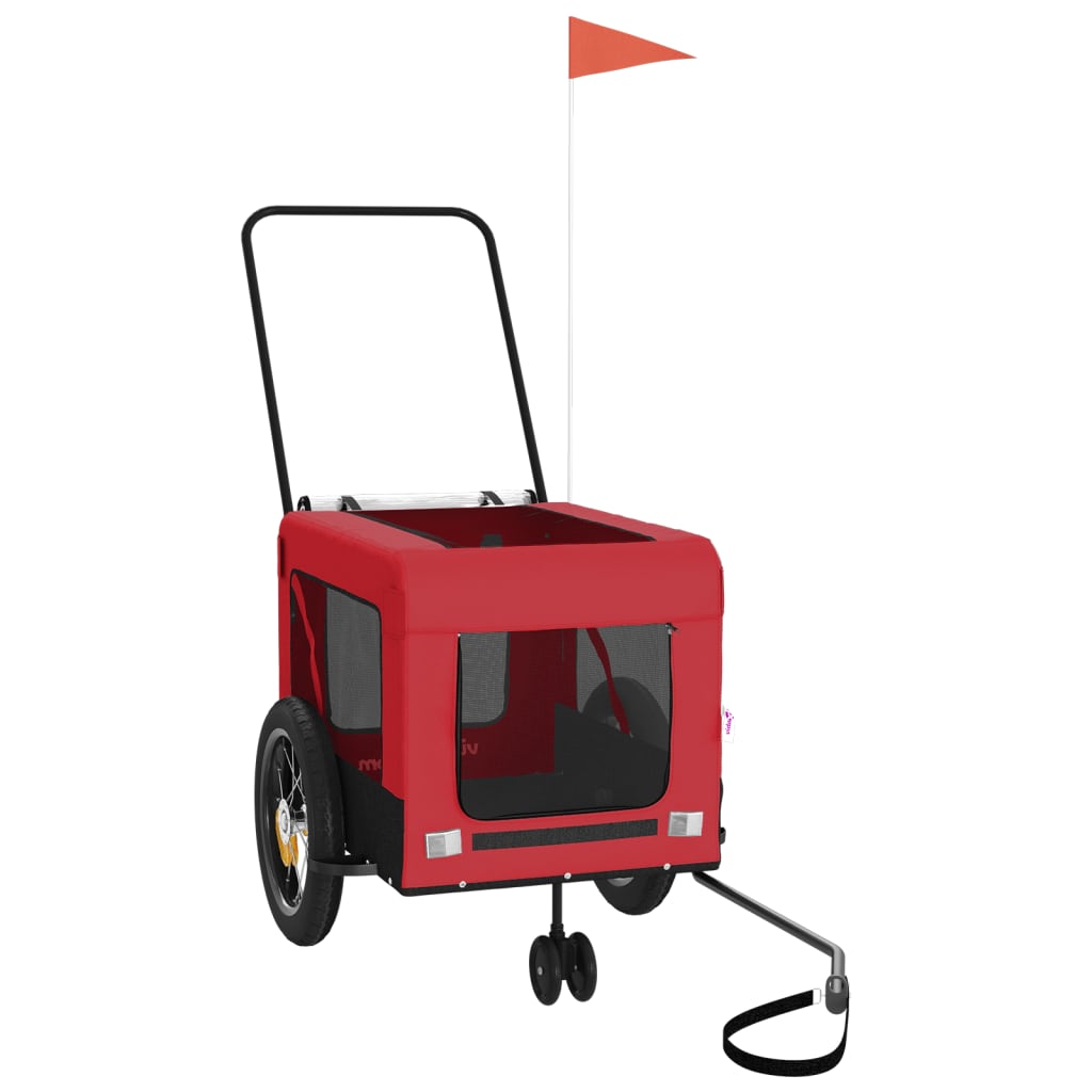 Remolque de bicicleta mascotas hierro tela Oxford rojo negro