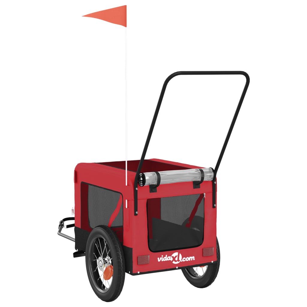 Remolque de bicicleta mascotas hierro tela Oxford rojo negro
