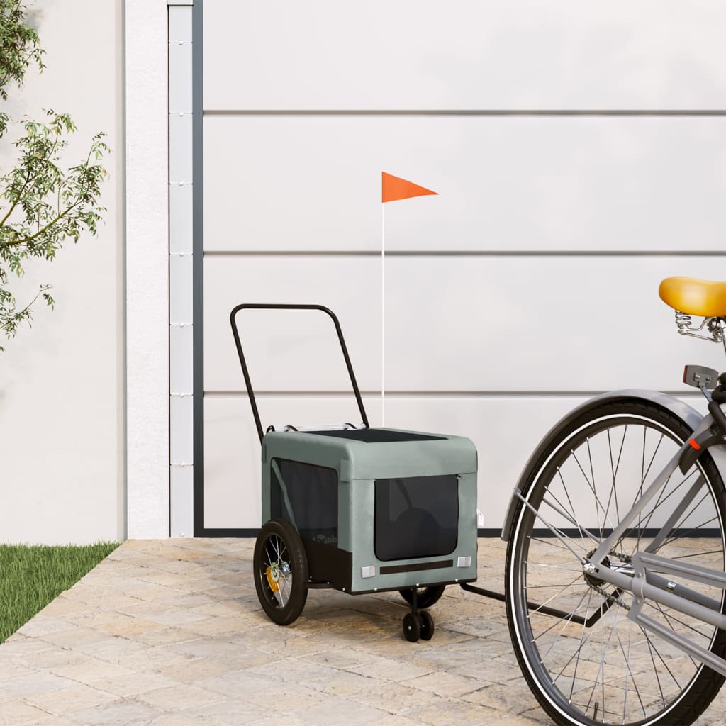 Remolque de bicicleta mascotas hierro tela Oxford gris negro