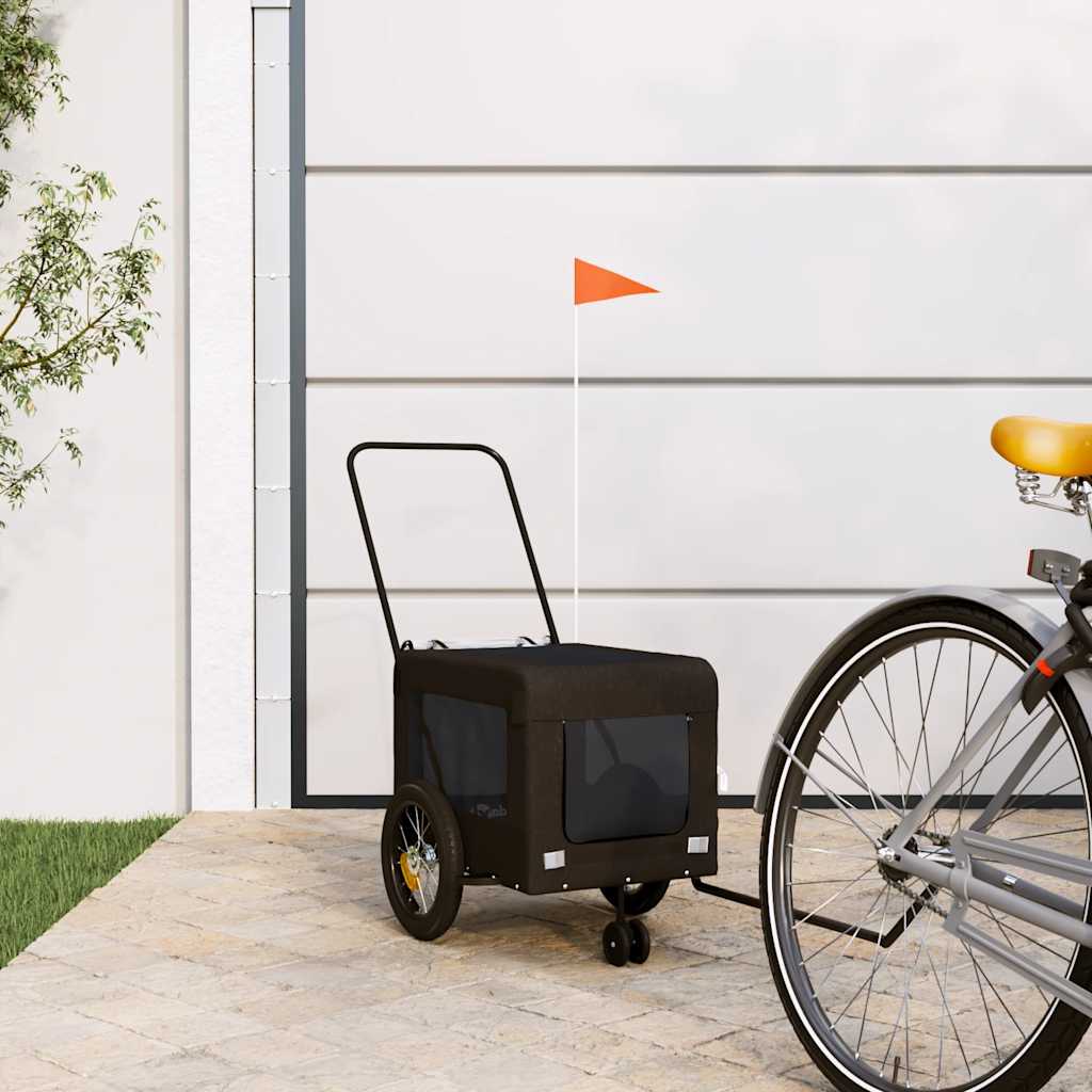 Remolque de bicicleta mascotas hierro tela Oxford negro