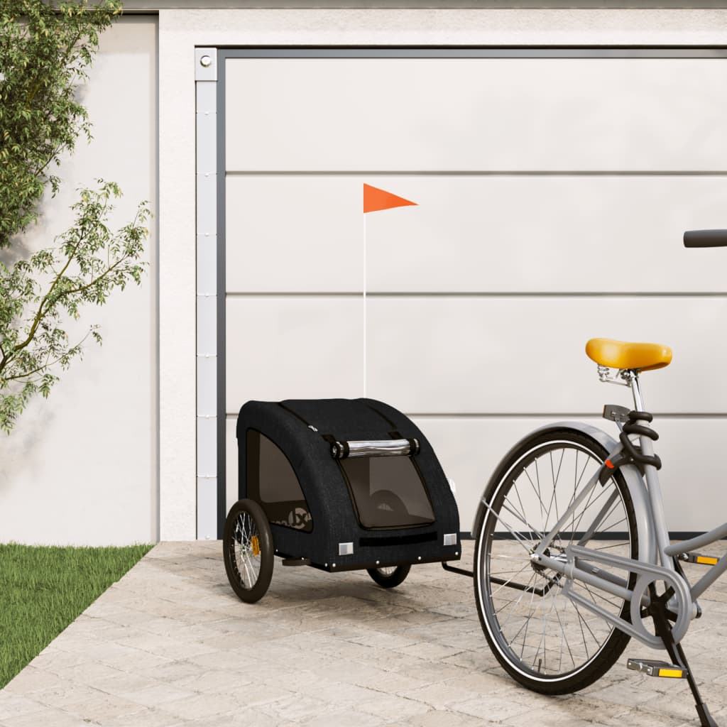 Remolque de bicicleta mascotas hierro tela Oxford negro