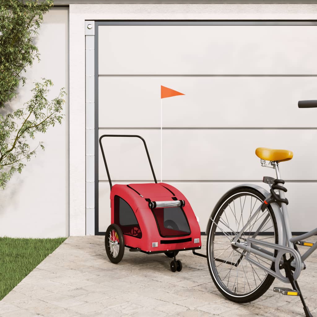Remolque de bicicleta mascotas hierro tela Oxford rojo