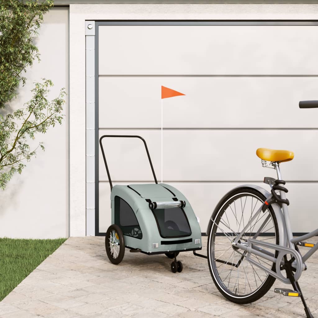 Remolque de bicicleta mascotas hierro tela Oxford gris