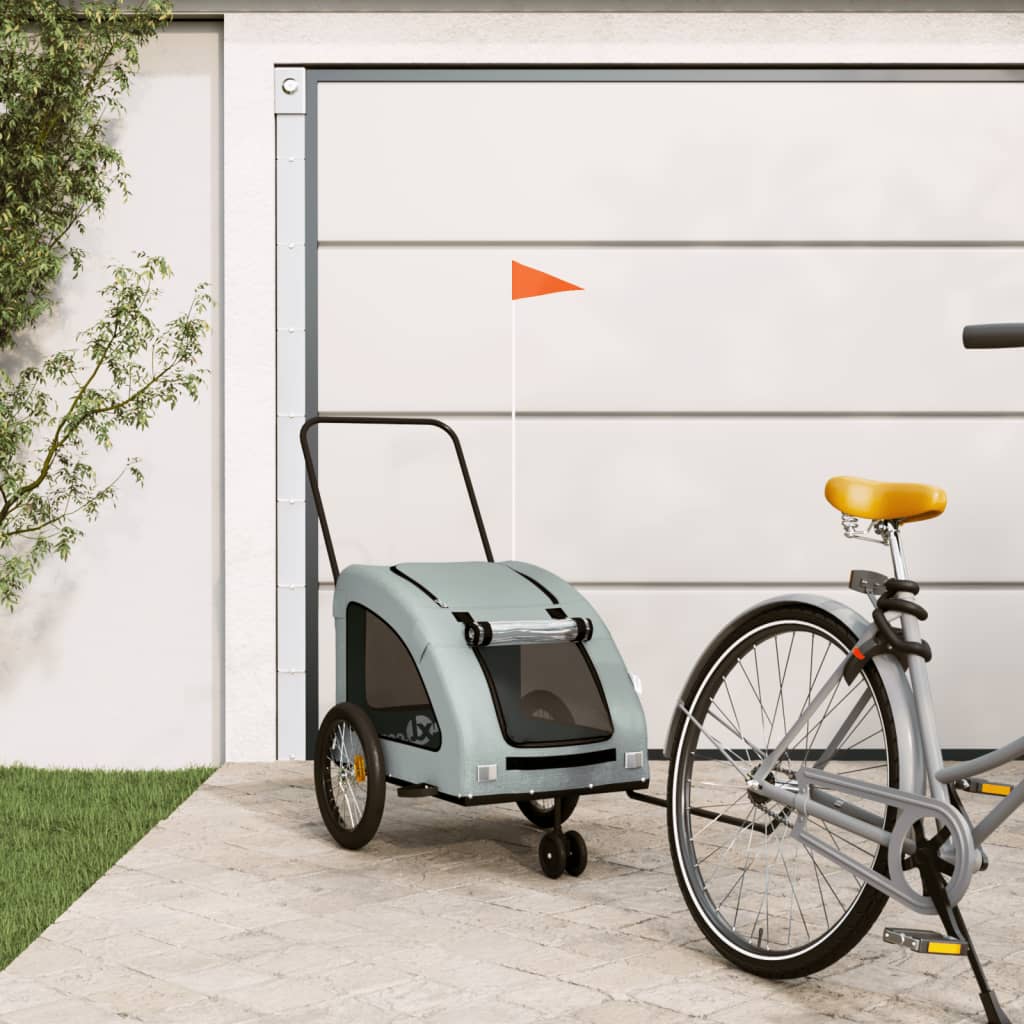 Remolque de bicicleta mascotas hierro tela Oxford gris