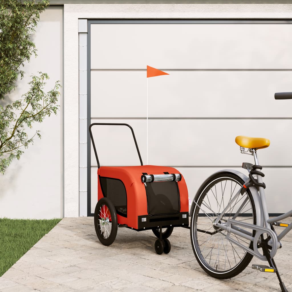 Remolque de bicicleta mascotas hierro tela Oxford naranja negro