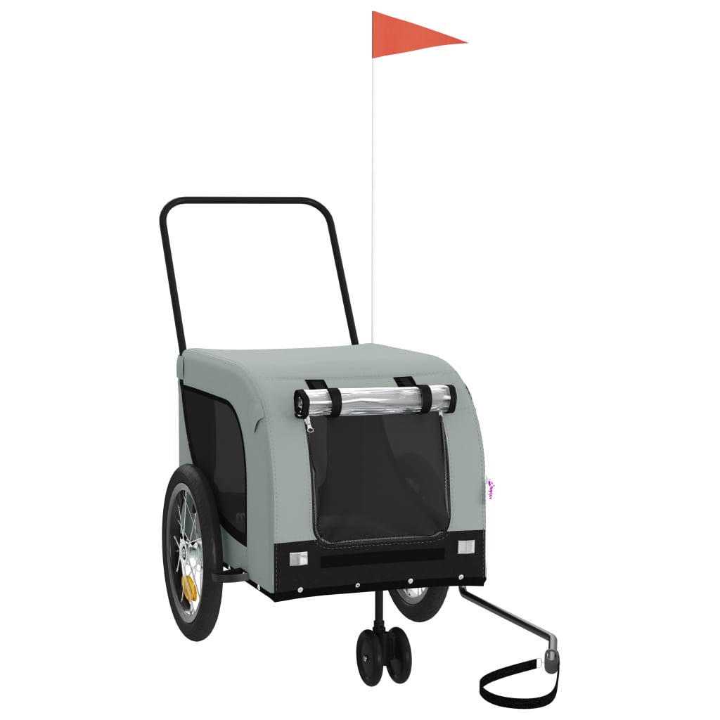 Remolque de bicicleta mascotas hierro tela Oxford gris negro