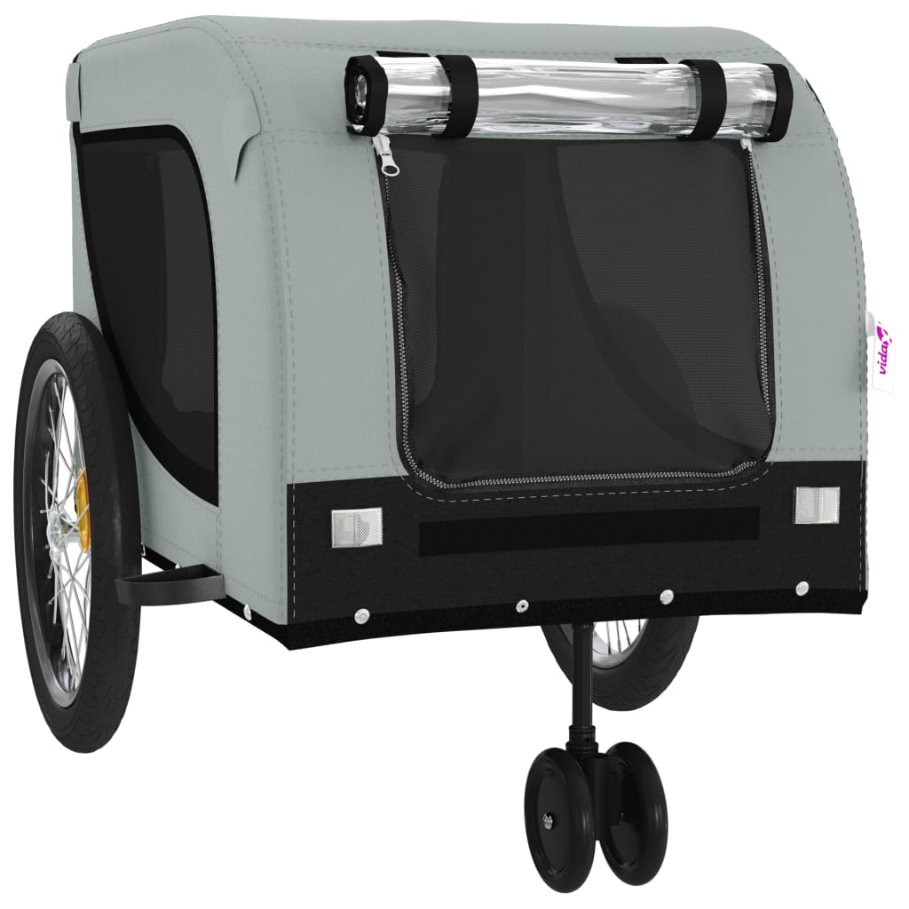 Remolque de bicicleta mascotas hierro tela Oxford gris negro
