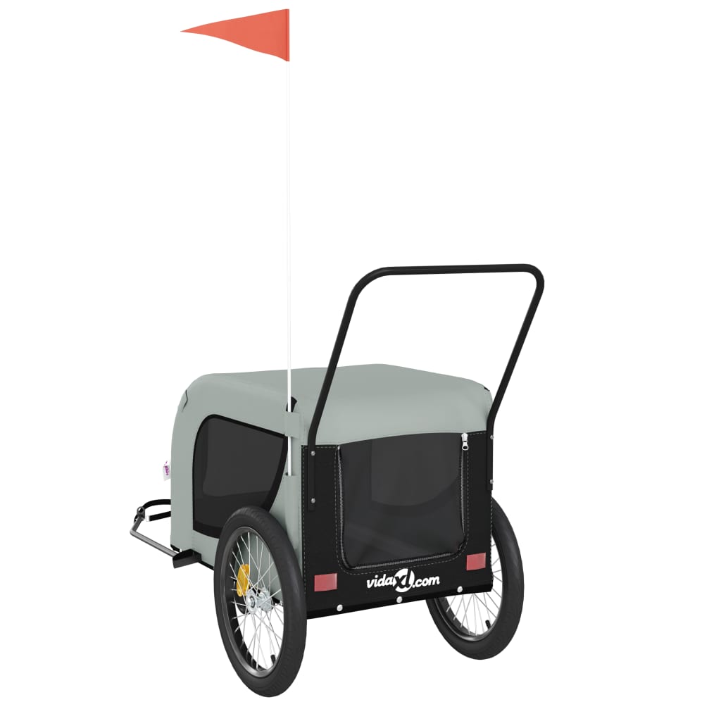 Remolque de bicicleta mascotas hierro tela Oxford gris negro