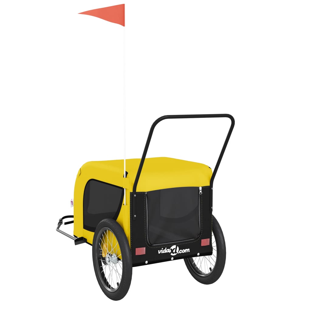 Remolque bicicleta mascotas hierro tela Oxford amarillo negro
