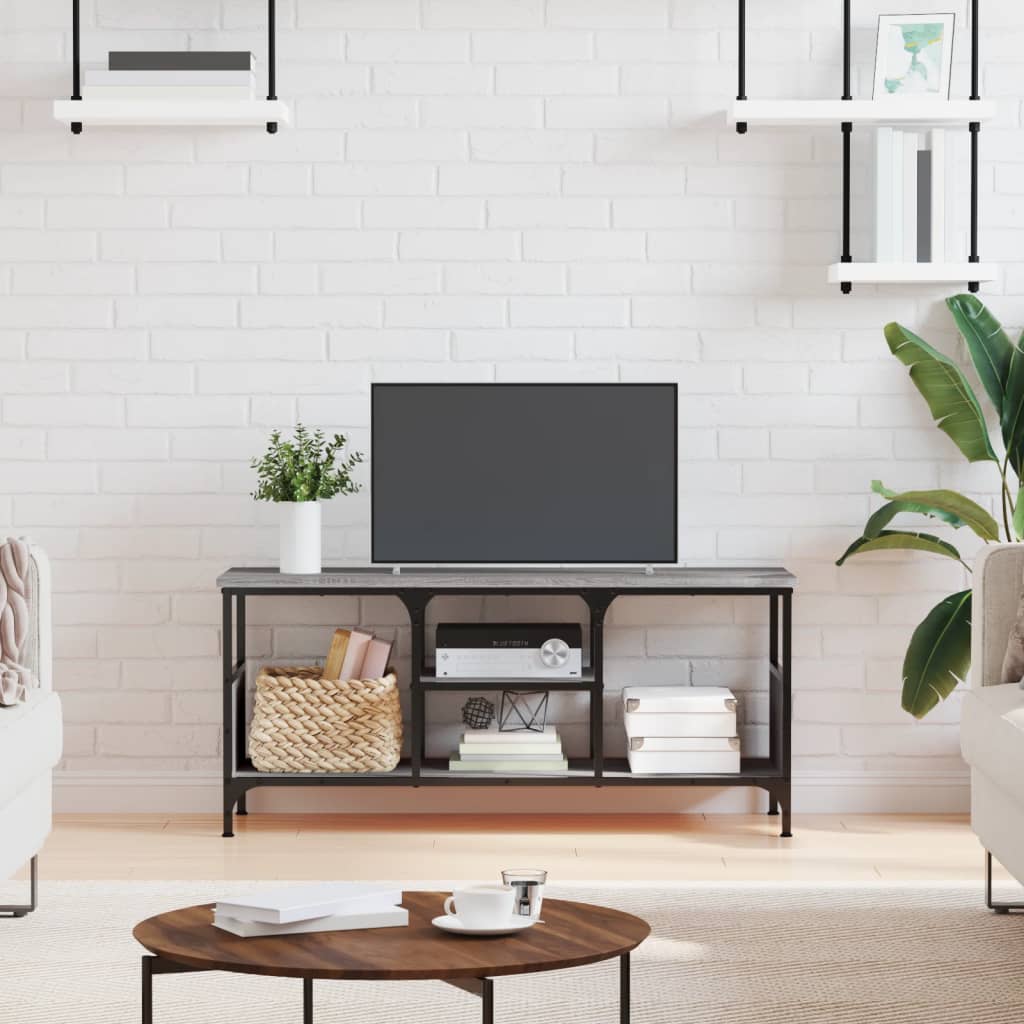 Mueble de TV hierro y madera contrachapada negro 121x35x45 cm