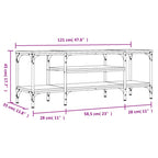Mueble de TV hierro y madera contrachapada negro 121x35x45 cm