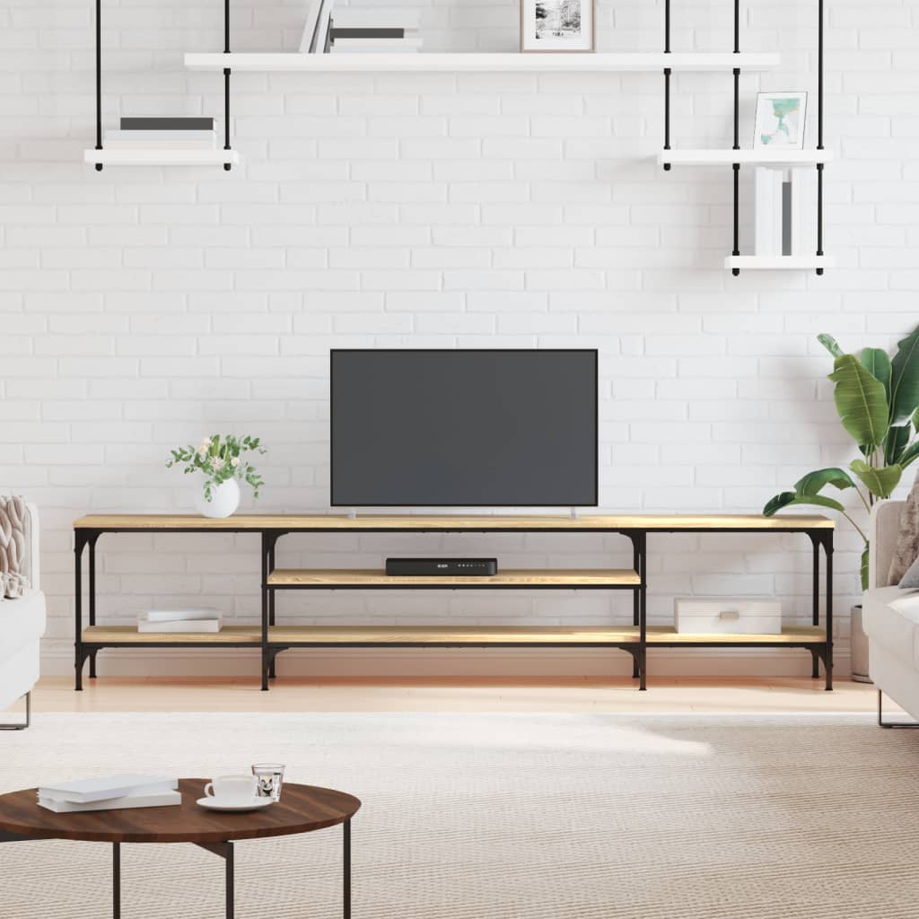 Mueble de TV hierro y madera contrachapada negro 121x35x45 cm