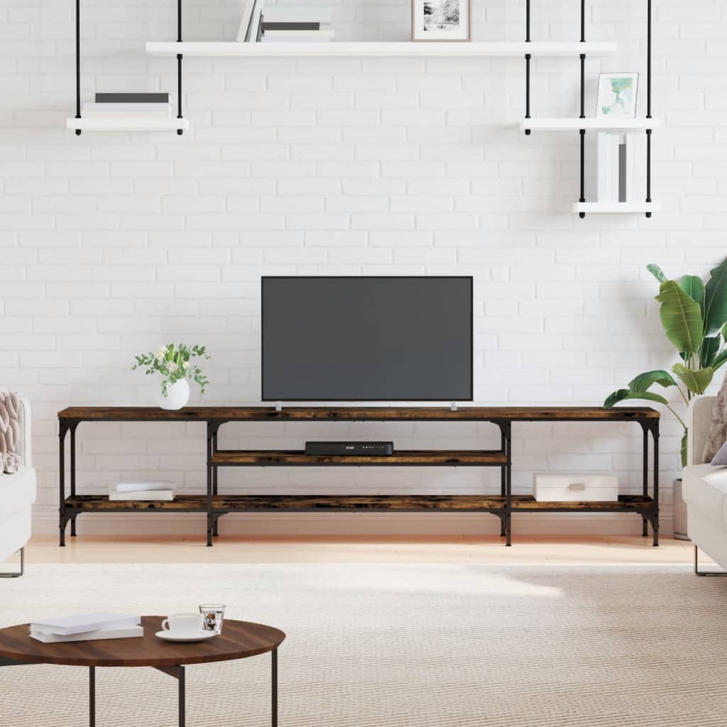 Mueble de TV hierro y madera contrachapada negro 121x35x45 cm