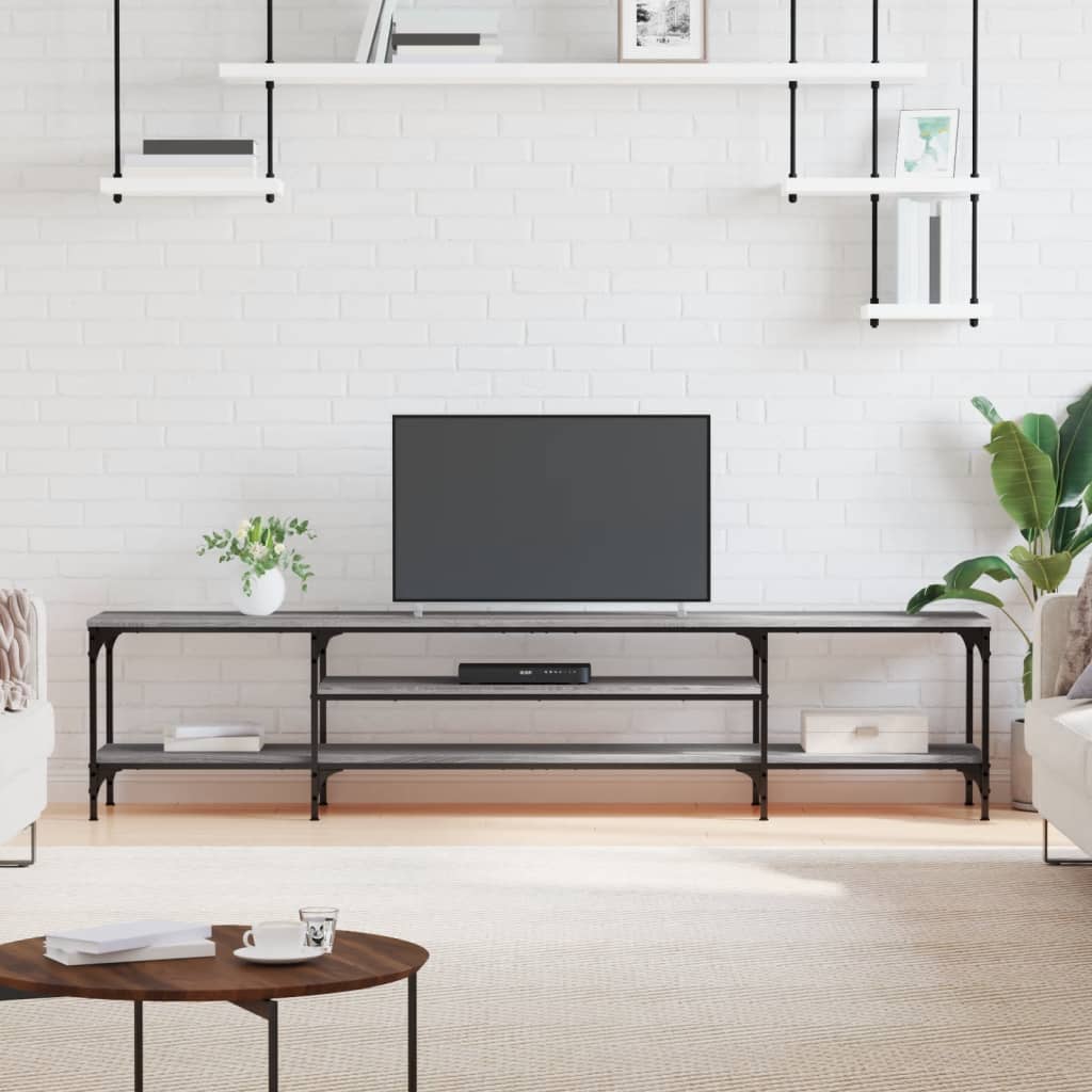 Mueble de TV hierro y madera contrachapada negro 121x35x45 cm