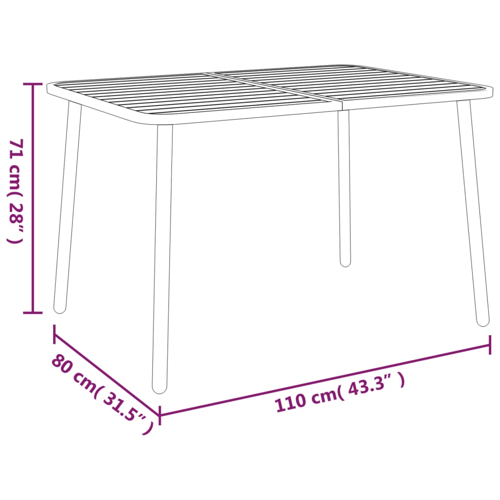 Mesa de jardín acero gris antracita 110x80x71 cm