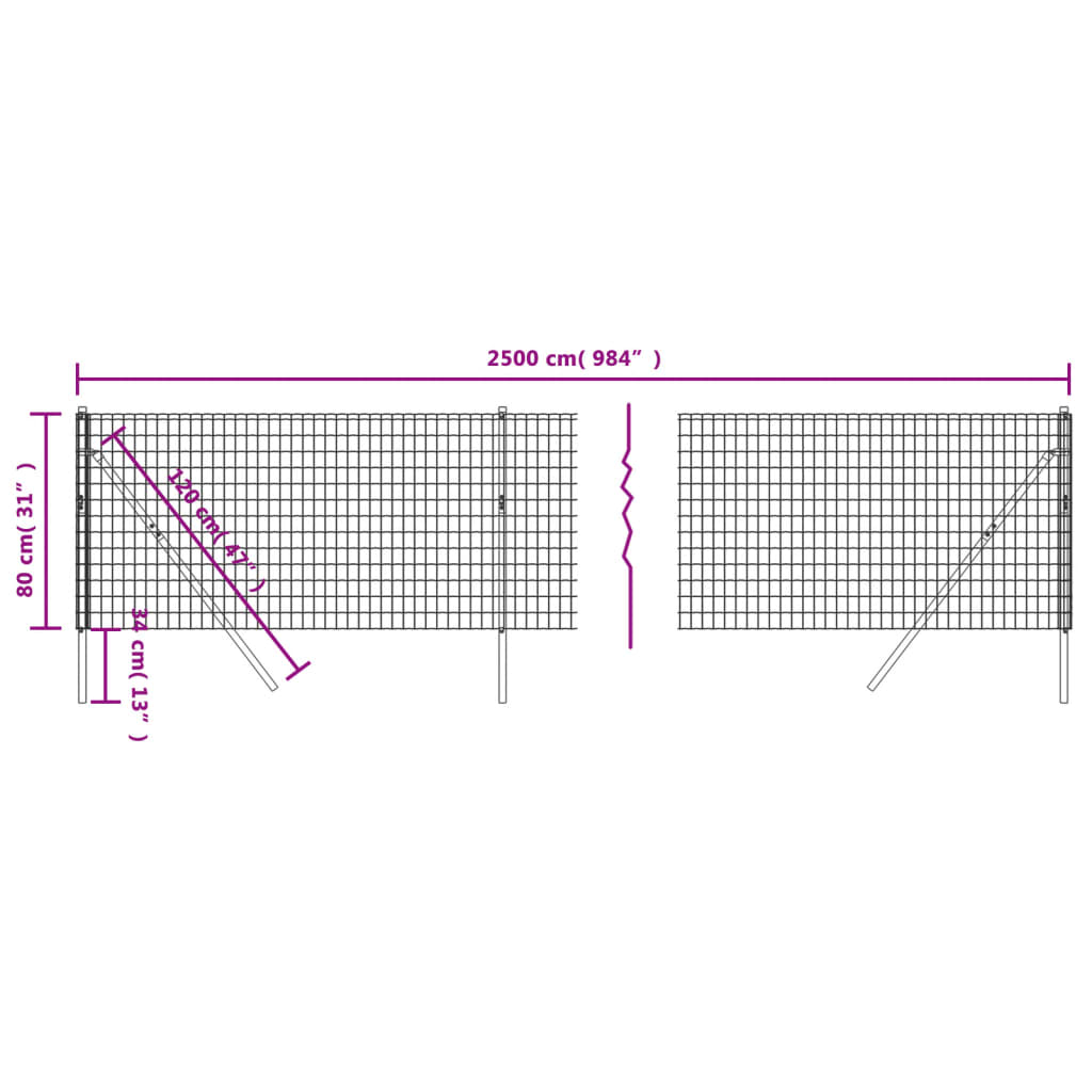 Cerca de alambre de acero galvanizado gris antracita 0,8x25 m
