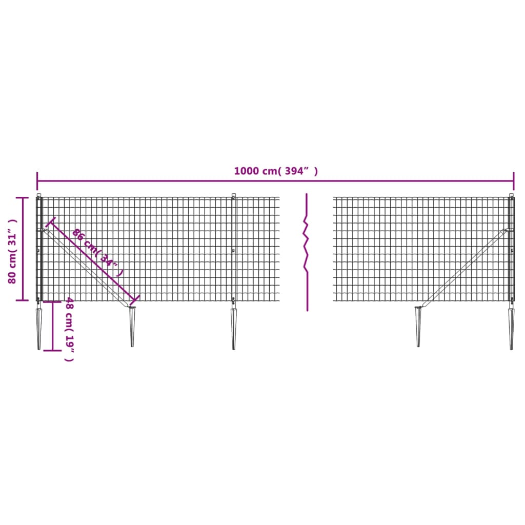 Cerca de alambre con pinchos de anclaje gris antracita 0,8x10 m