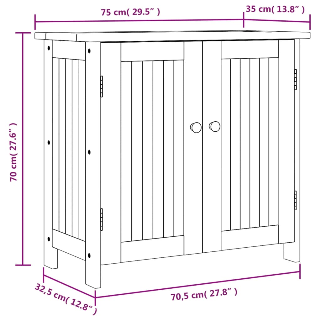 Armario de jardín madera maciza de acacia 75x35x70 cm