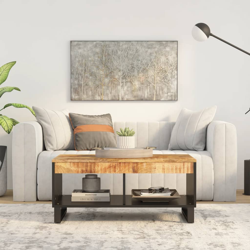 Mesa de centro con patas de metal OSLO madera maciza pino gris