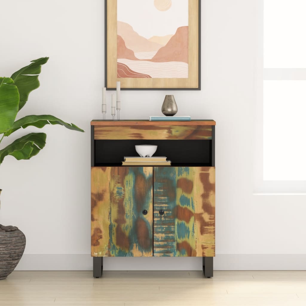 Aparador con 2 cajones hierro y madera maciza mango 53x31x72 cm