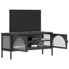 Mueble de TV vidrio y acero negro 105x35x50 cm