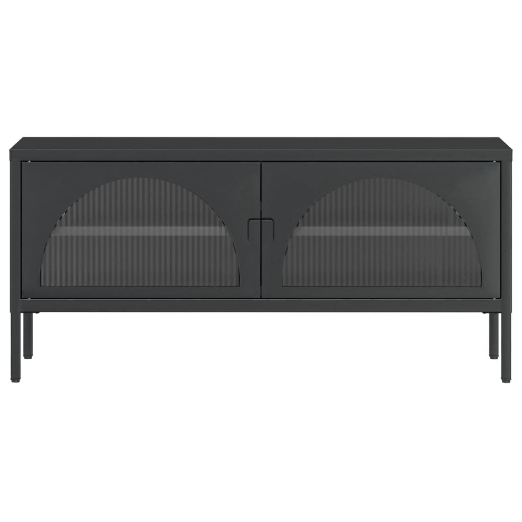 Mueble de TV vidrio y acero negro 105x35x50 cm