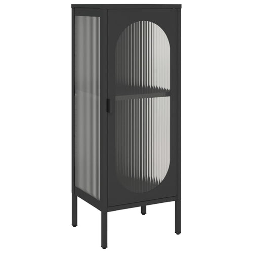 Aparador alto vidrio y acero negro 40x35x105 cm