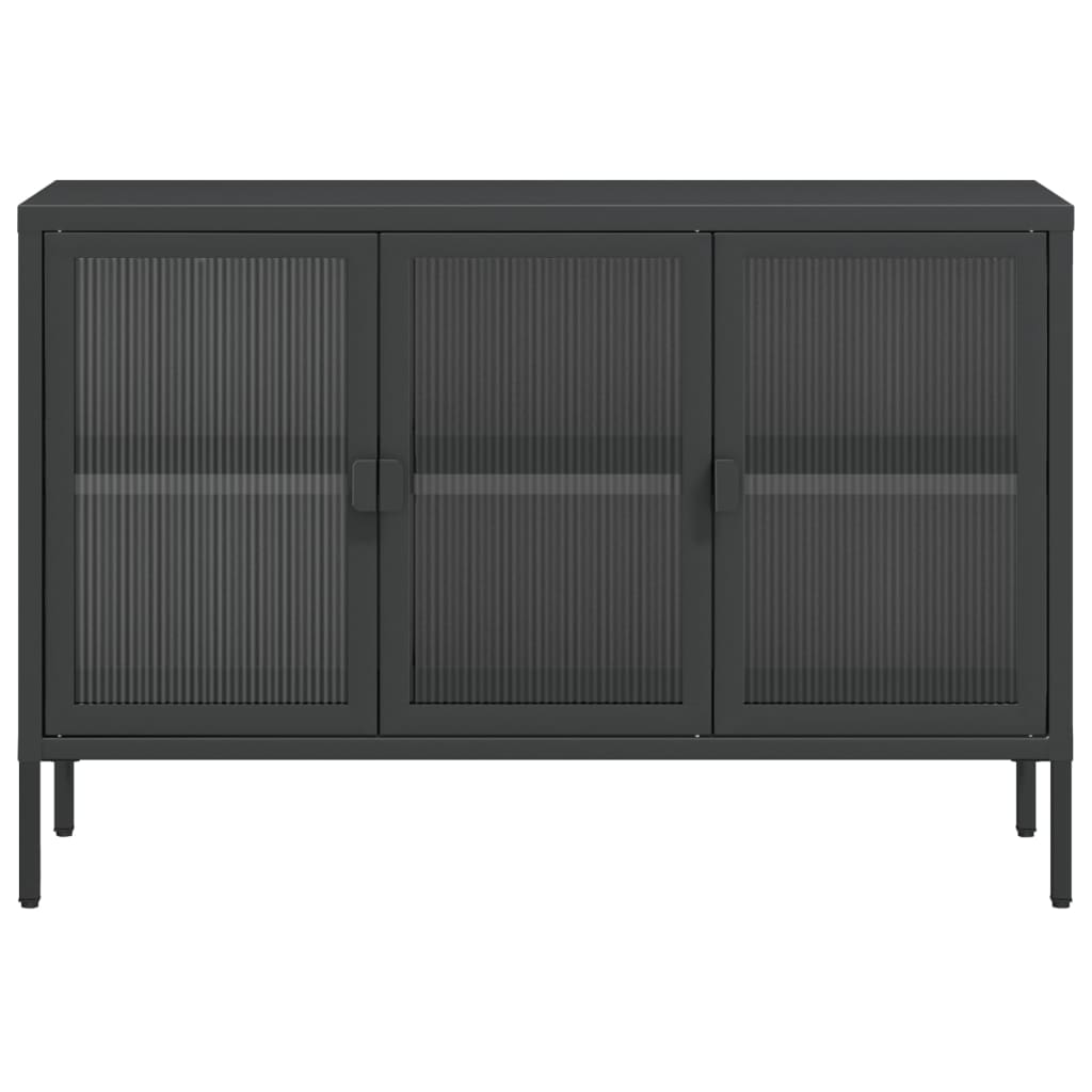 Aparador de vidrio y acero negro 105x35x70 cm