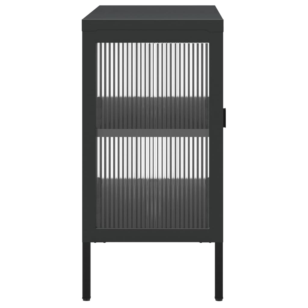 Aparador de vidrio y acero negro 105x35x70 cm
