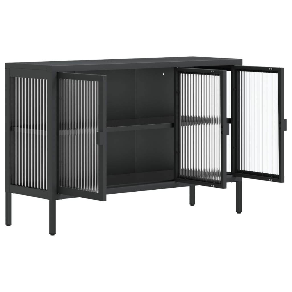 Aparador de vidrio y acero negro 105x35x70 cm