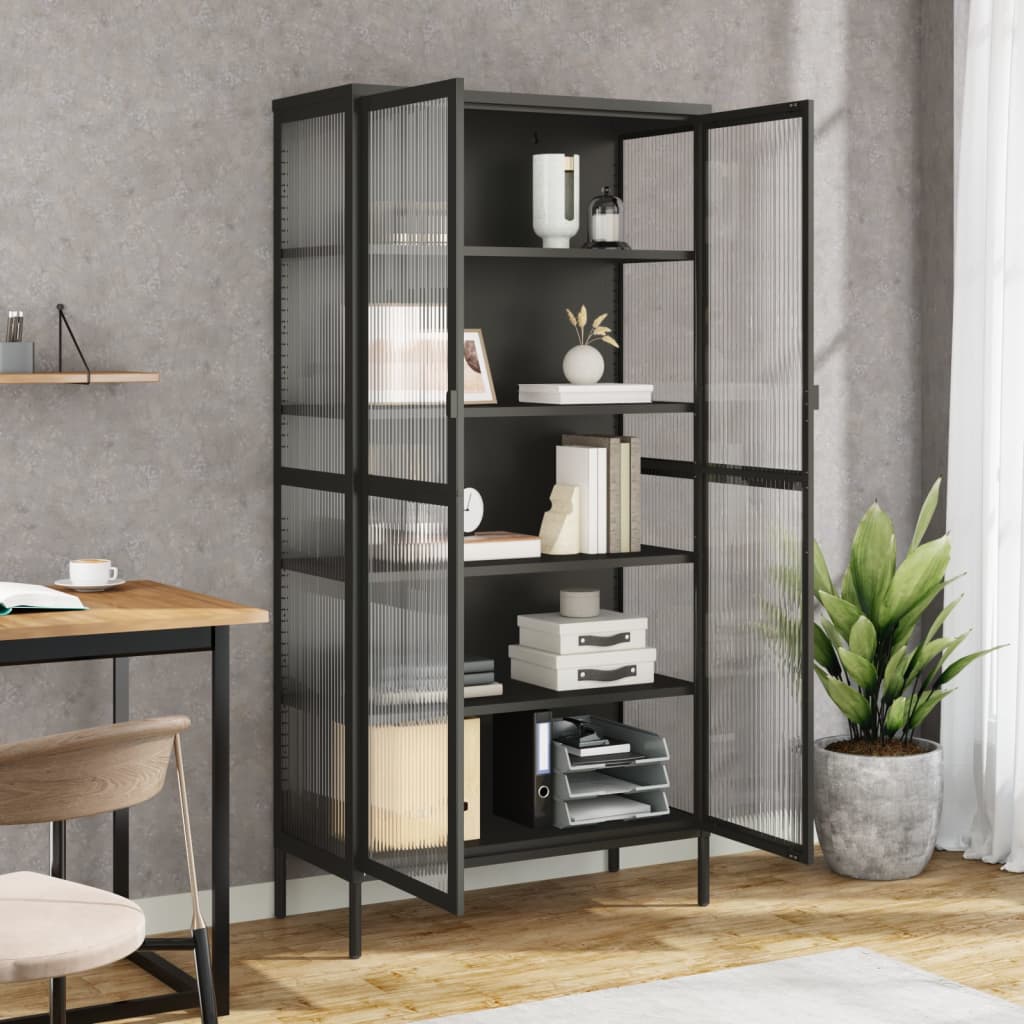 Aparador alto vidrio y acero negro 85x40x180 cm